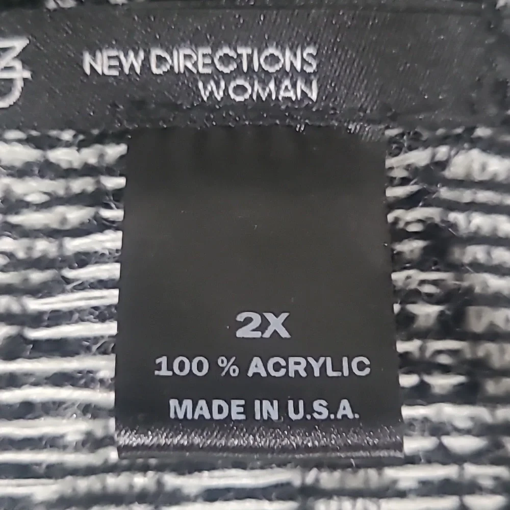 New Directions Black and White Chevron Knit Open Cardigan Midi Nordic Minimalist